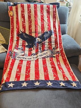 Patriotic American Eagle 'Home of the Brave'  American Flag Beach Towel.